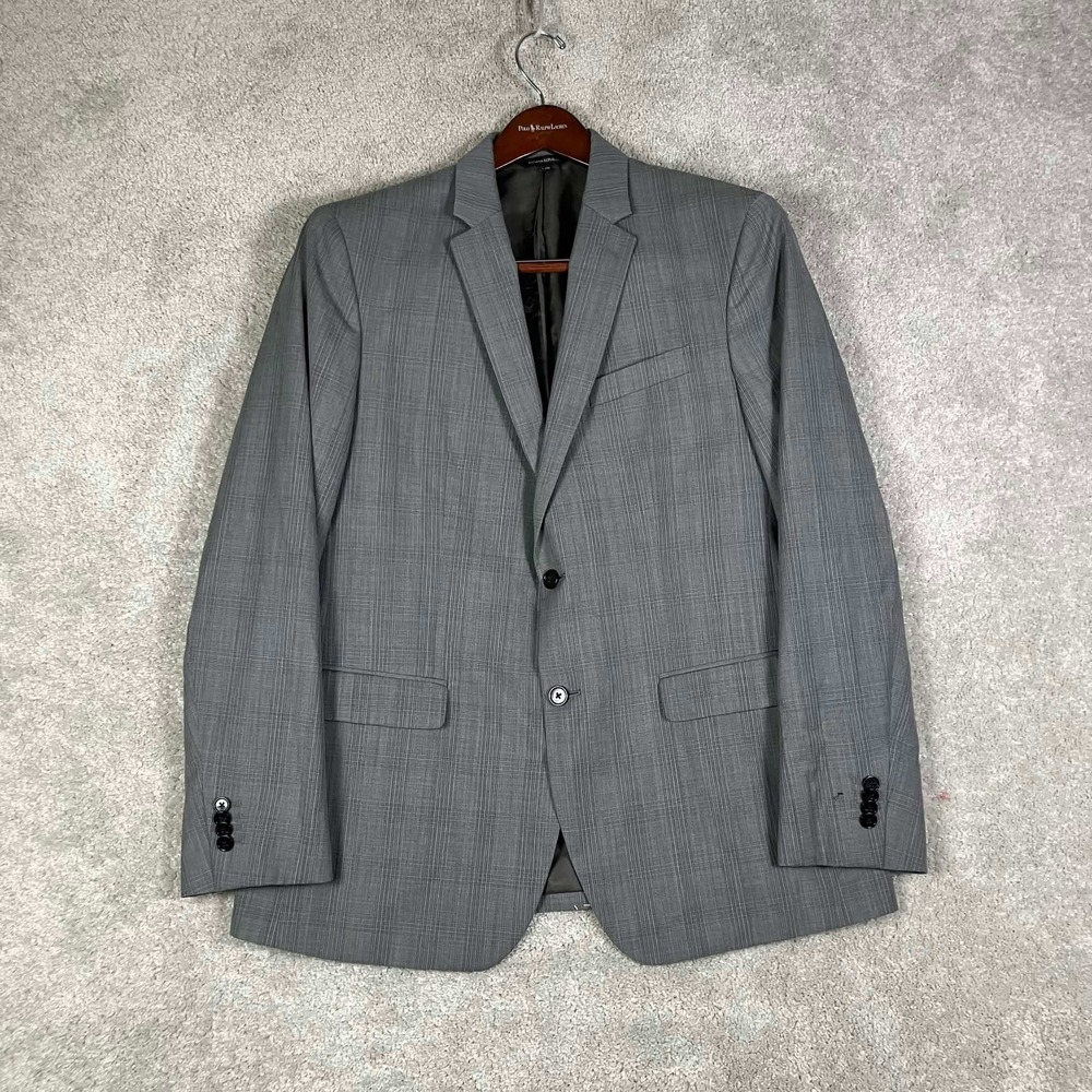 Banana Republic Suit Jacket Mens 44R Grey Slim Fit Tessuto Marzotto Wool Blazer